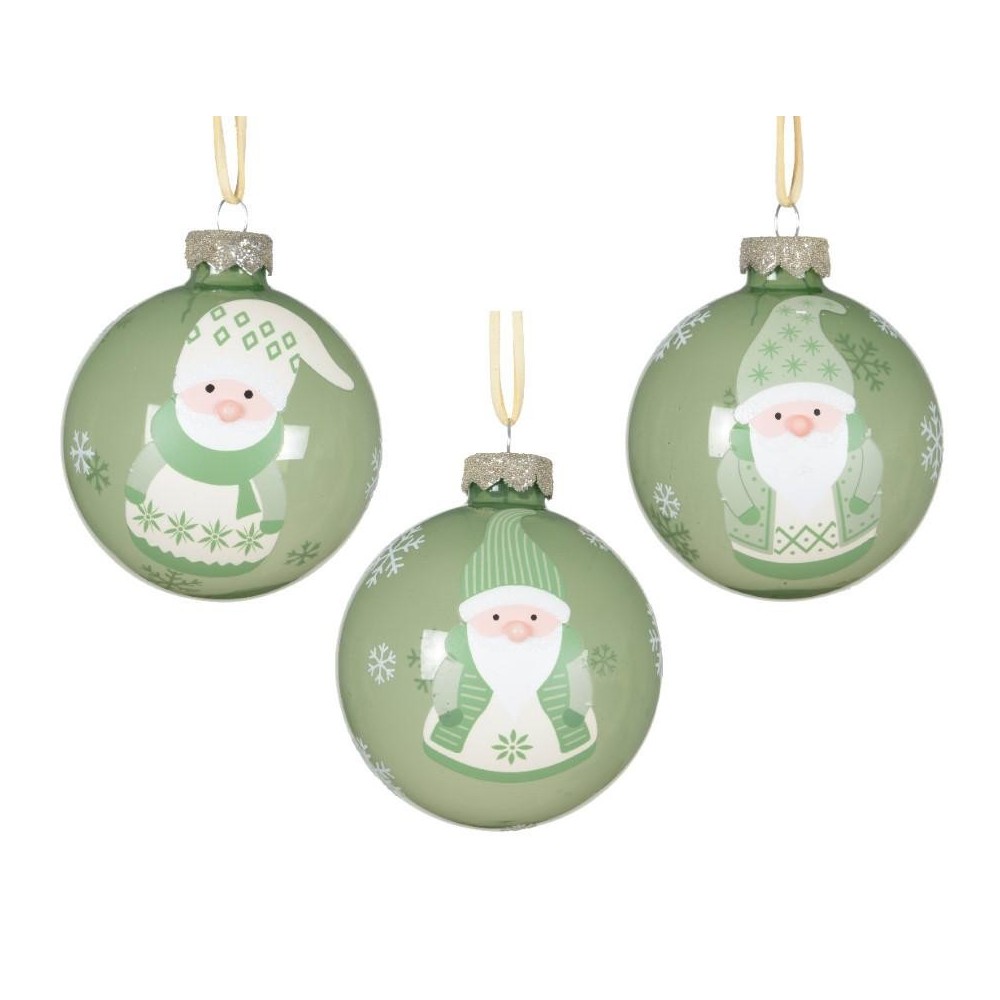 SFERE VETRO D. 8CM. GNOMI VERDE 3 ASSORTITI